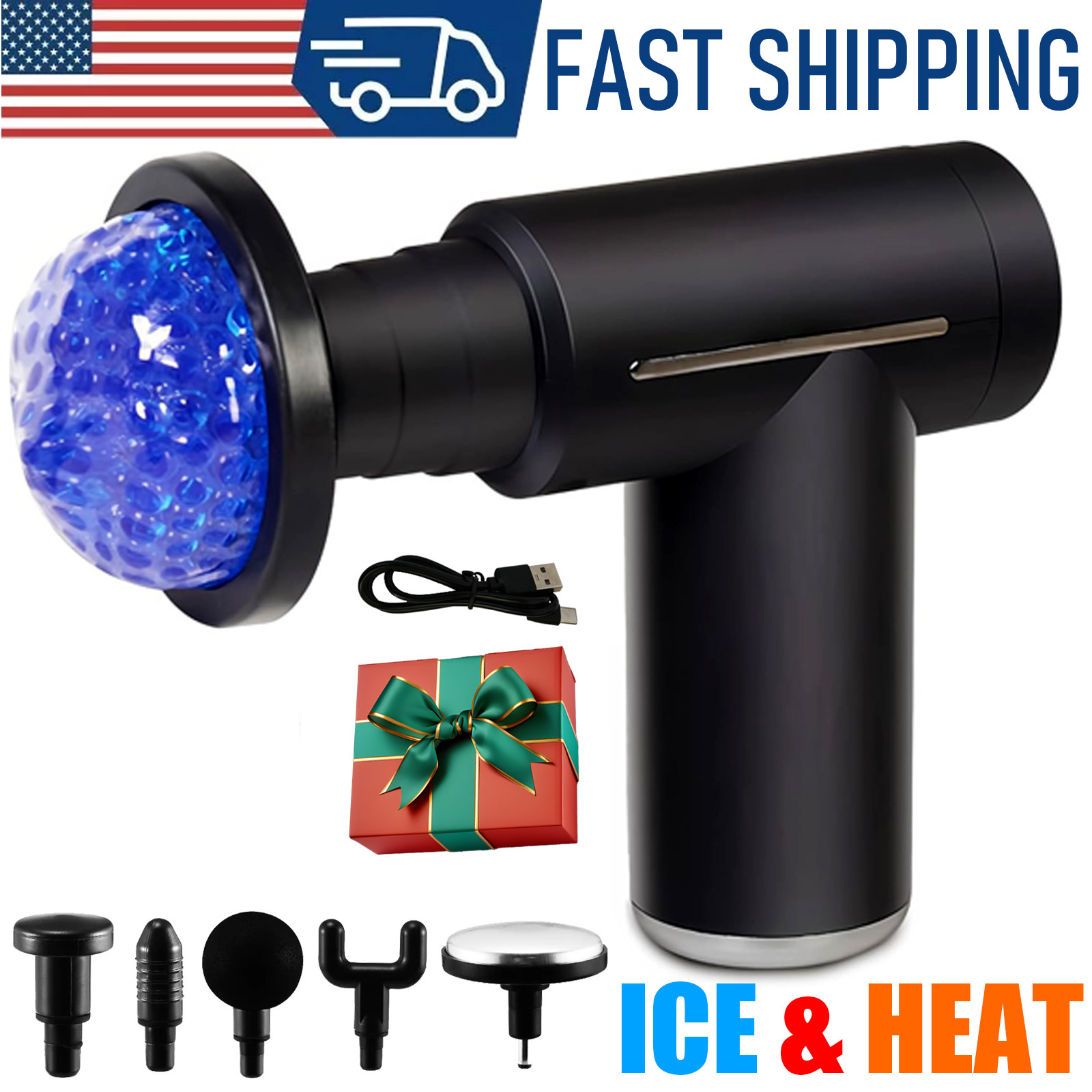 Mini Portable Hot Cold Massage Gun Handheld Deep Tissue Massage 6 Speeds 6 heads