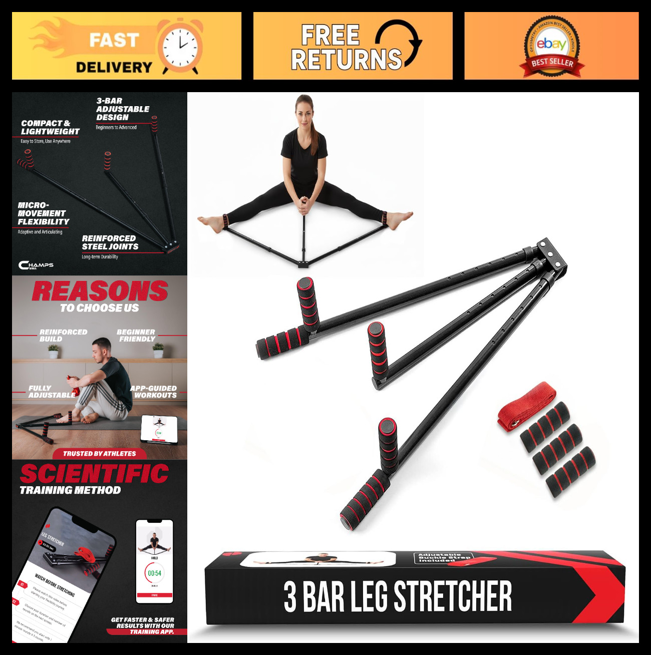 Adjustable 3-Bar Split Machine with Trainer App – Boost Leg Flexibility & Range