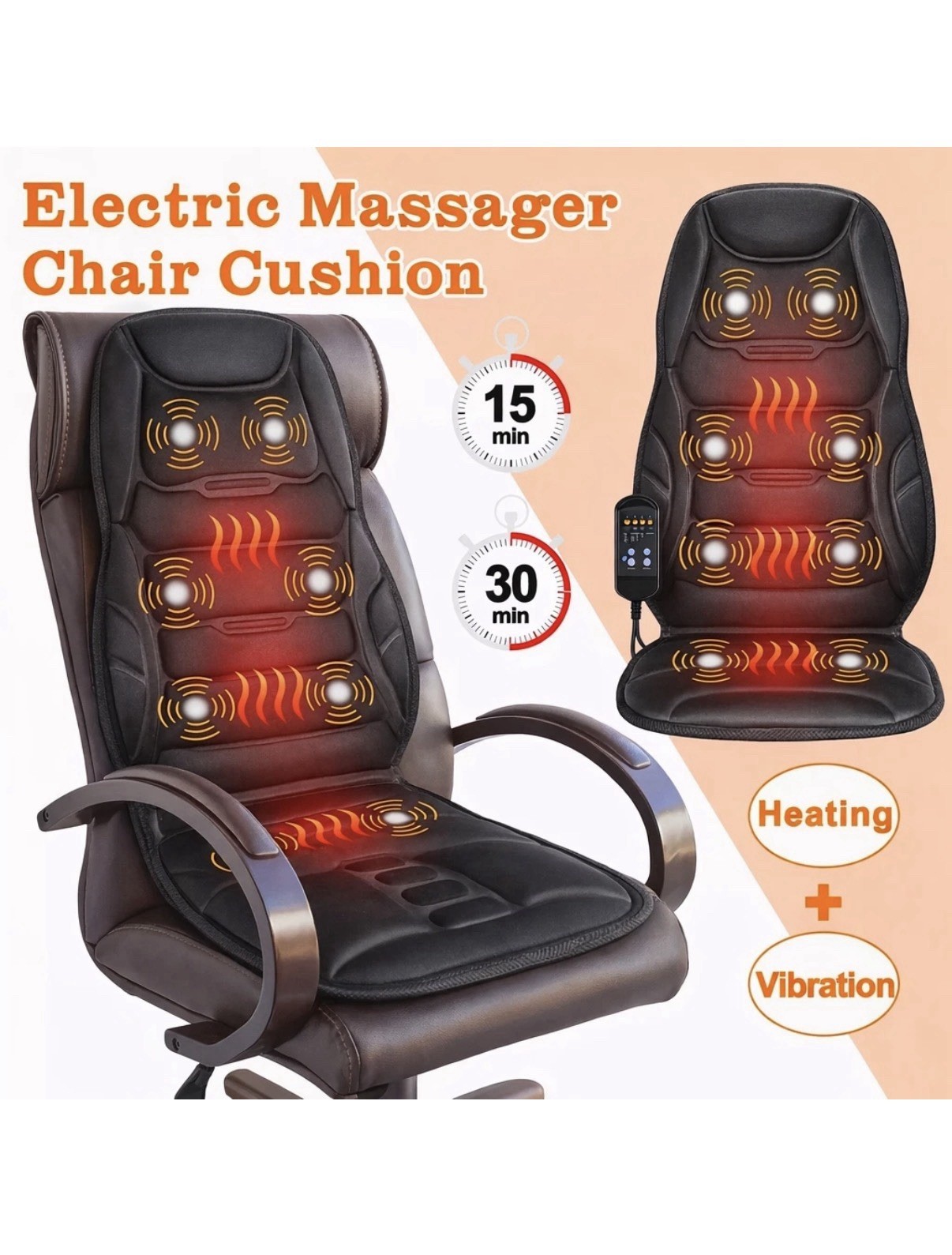 Massage Seat Cushion With Heated Back Neck Body Massager Chair For Home Office