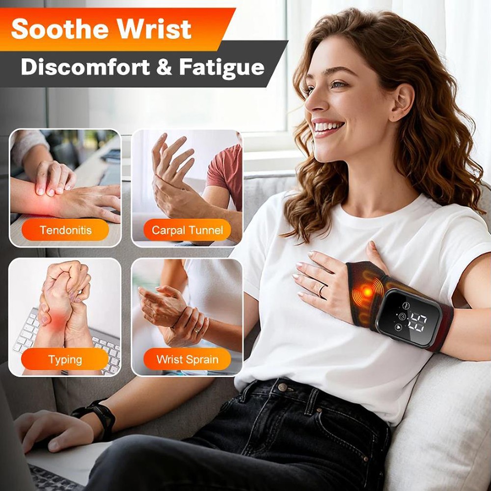 Cordless Hand Wrist Massager Pain Relief with 3 Heat Levels & 3 Vibration Modes