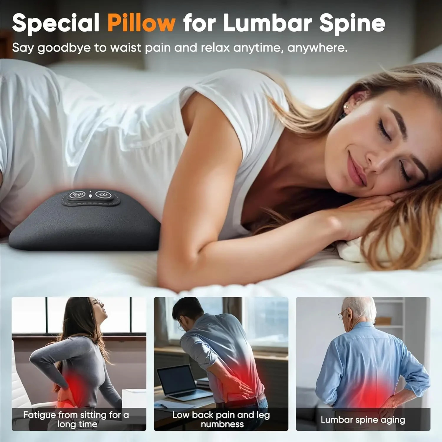 3 In 1 Electric Lumbar Support Pillow Smooth Spine Triple Fusion Back Massager