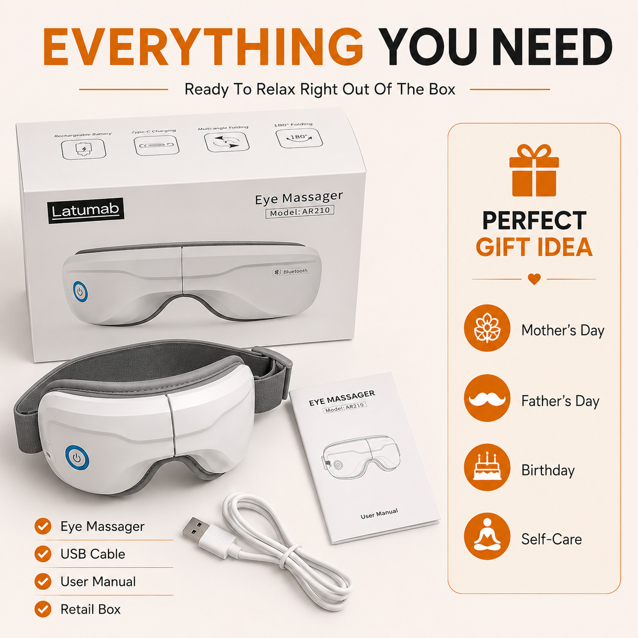 Heated Eye Massager Bluetooth Compression Vibration Rechargeable Sleep Aid