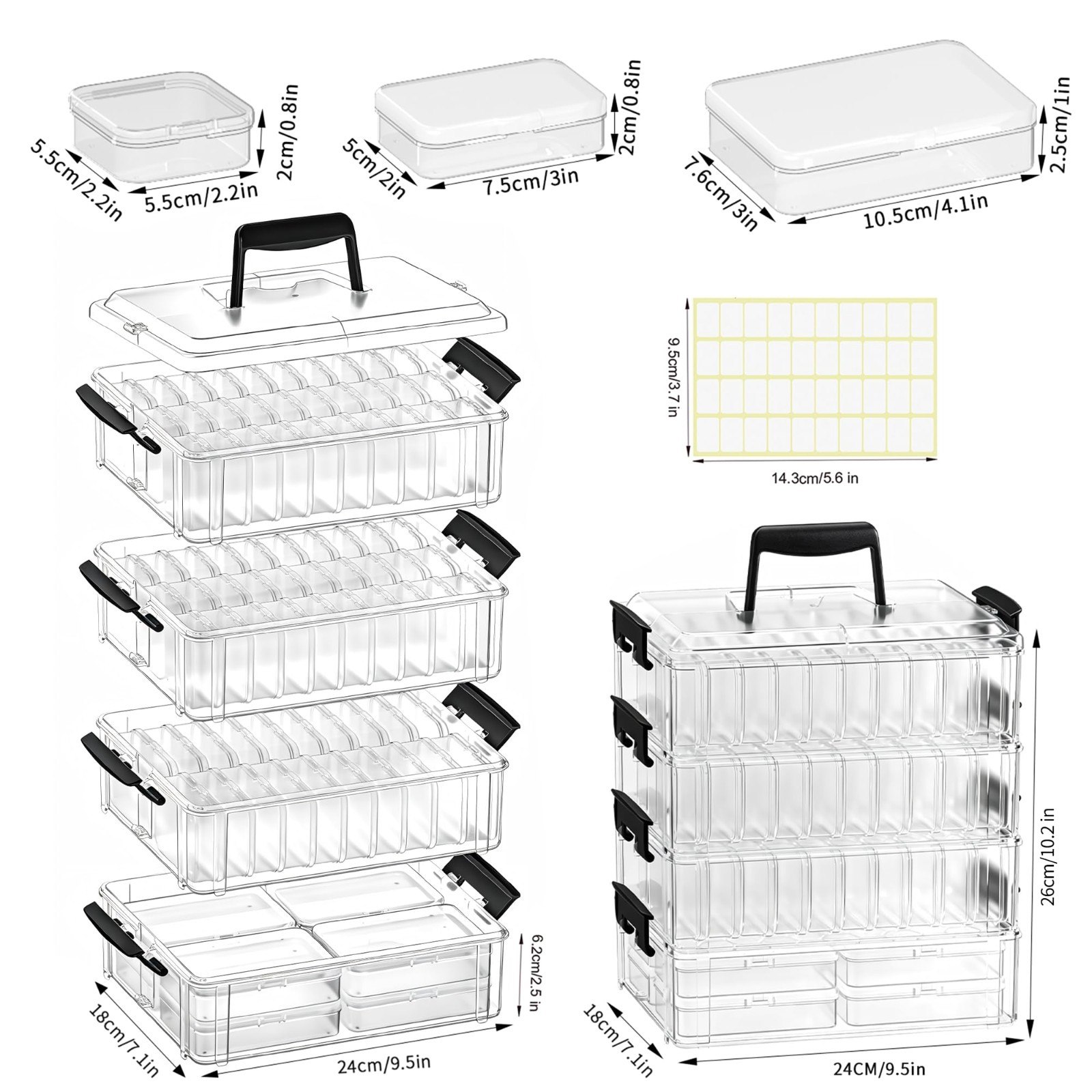 Stackable Bead Storage Organizer – 88 Clear Plastic Containers, 4-Layer Craft Bo