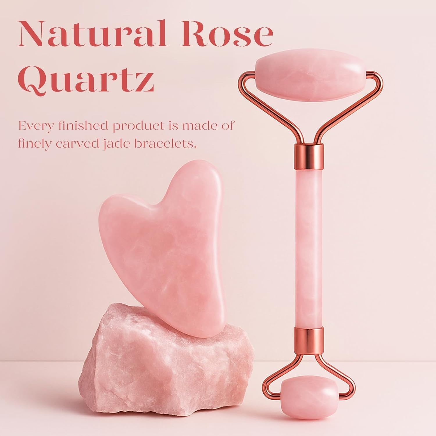 Elegant Rose Quartz Massager Set – Jade Roller & Gua Sha for All Skin