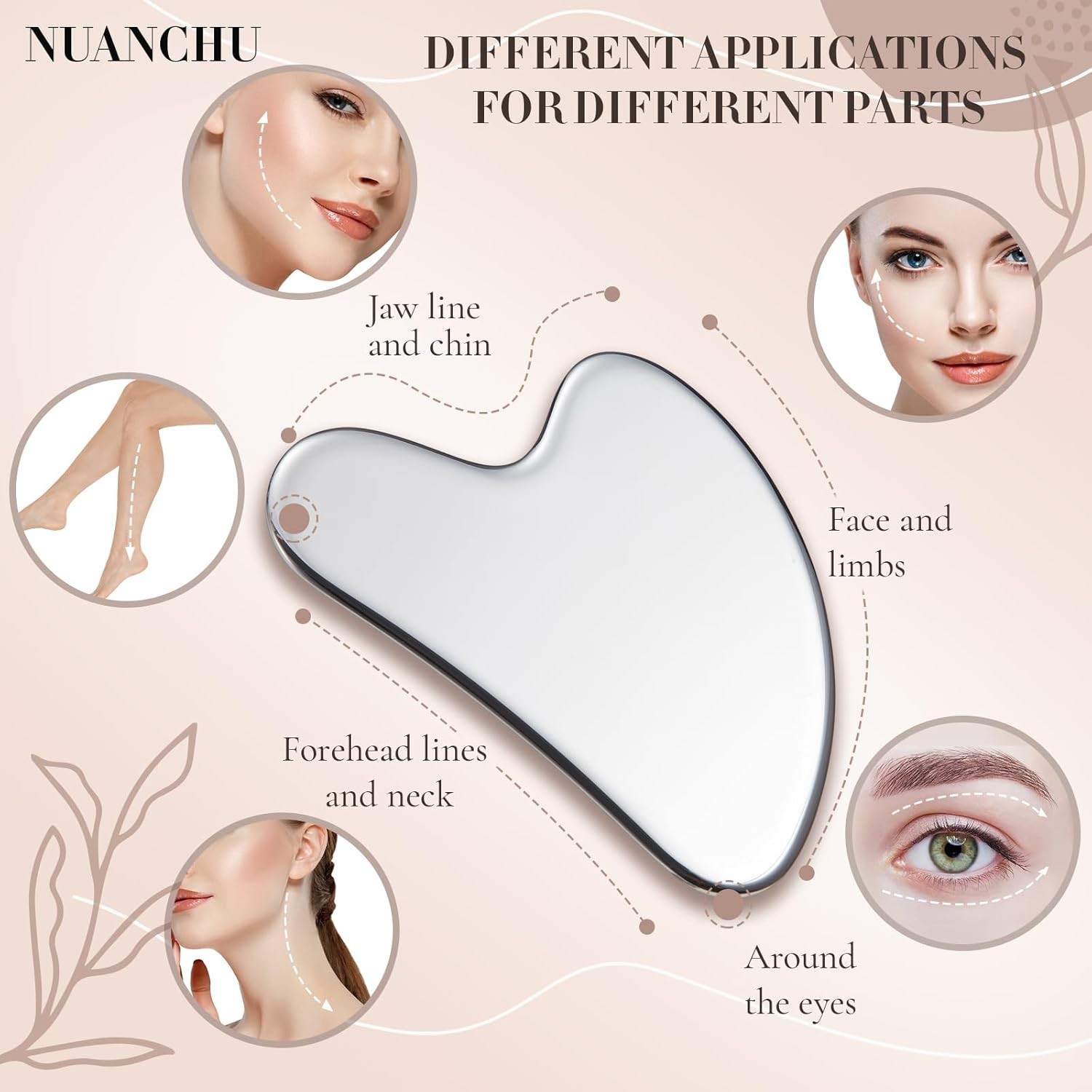 Stainless Steel Gua Sha Facial Tool, Metal Gua Sha for Lymphatic Drainage, Gu…