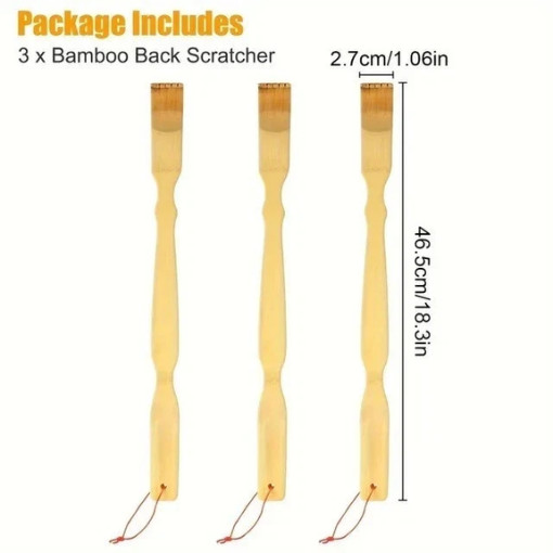 3 PCS Natural Bamboo Back Scratcher Long Reach Pick Itch Relief Tool Portable