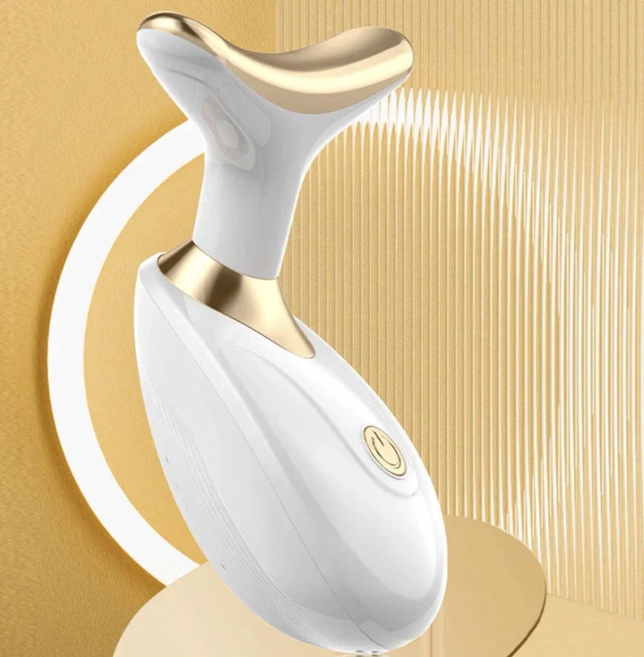 Handheld Cordless Neck & Face Massager, White/Gold, 1 Massage Head