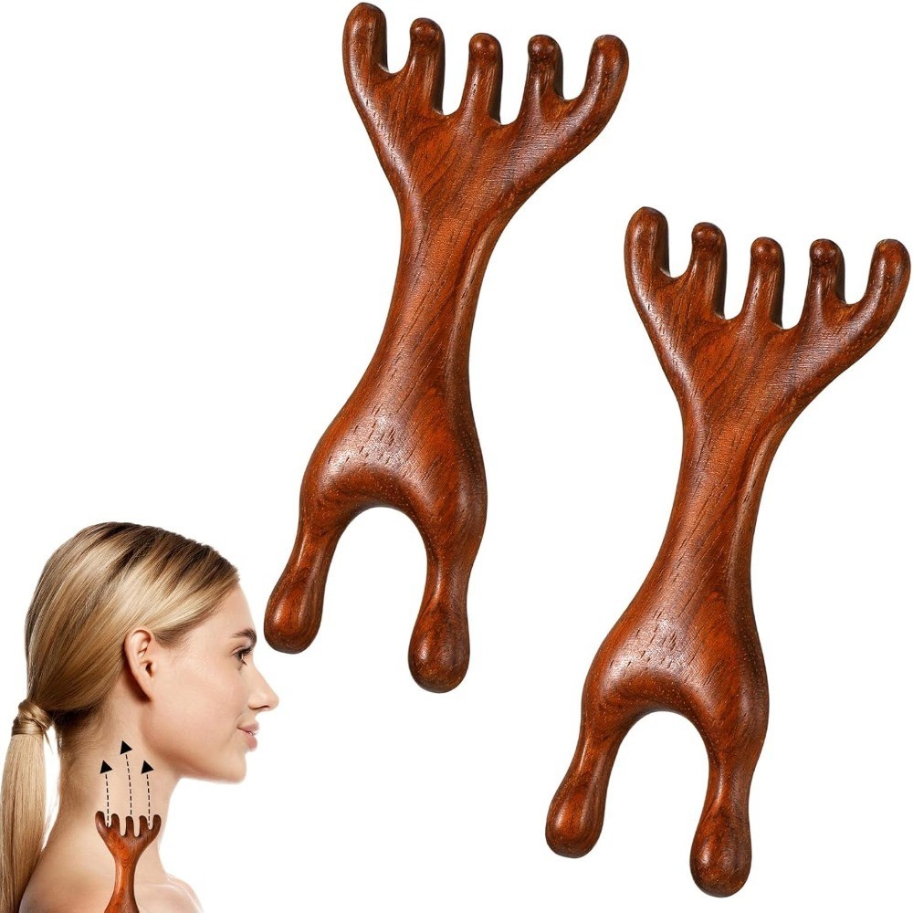 Wooden Scalp Massager Gua Sha Tool Set 5 Claw Head Face Neck Massage Stick