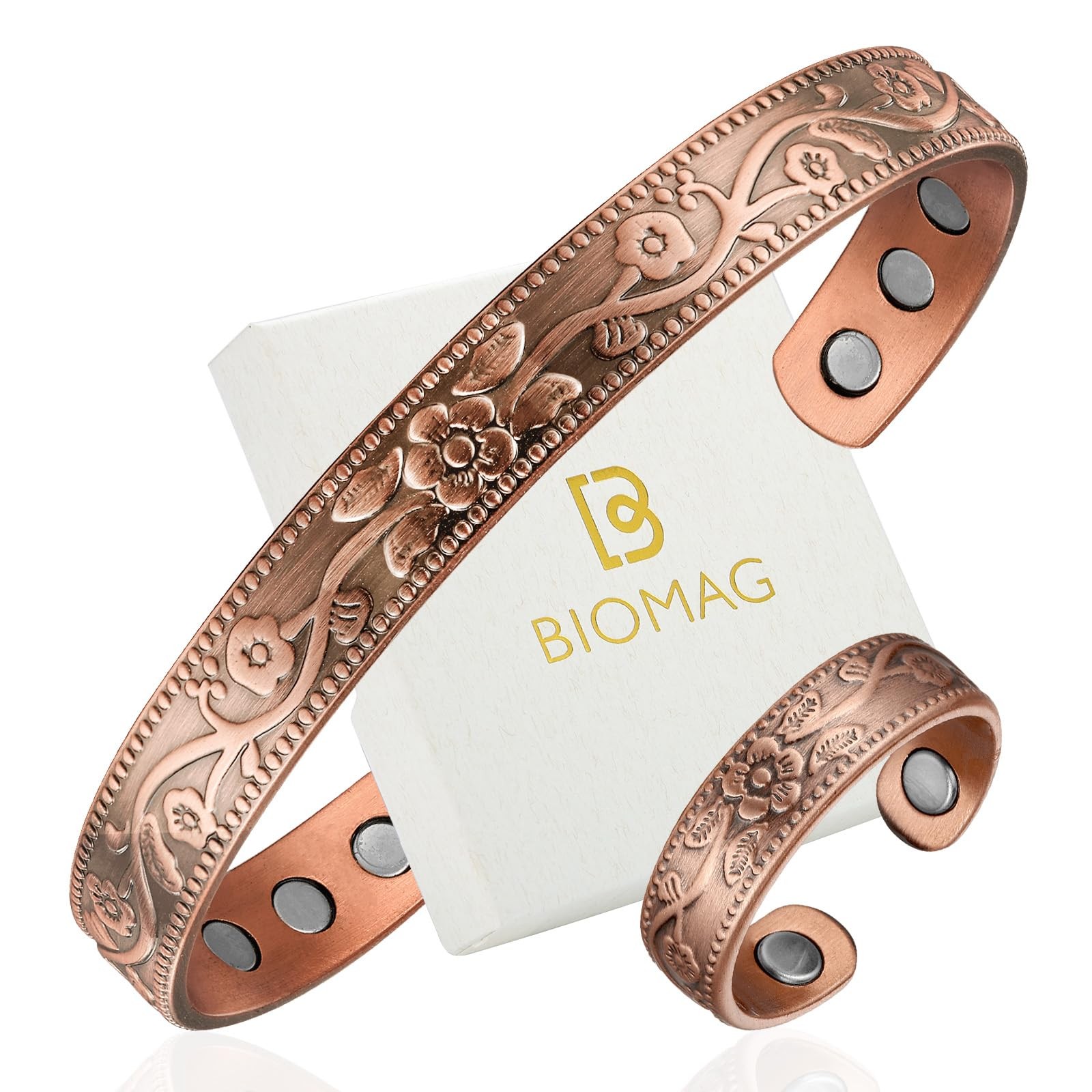 BioMag Copper Bracelet & Ring for Women, 99.99% Pure 6.89 Inch,