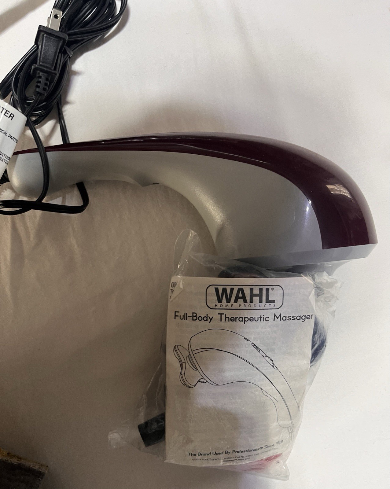 Wahl Full-Body Therapeutic Heated Handheld Massage Wand Burgundy Gray