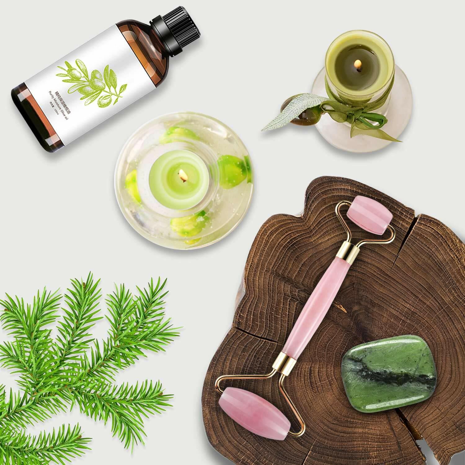 Natural Jade Roller GUA SHA Premium Face Eye Neck Beauty Massager Rose Gold Tool