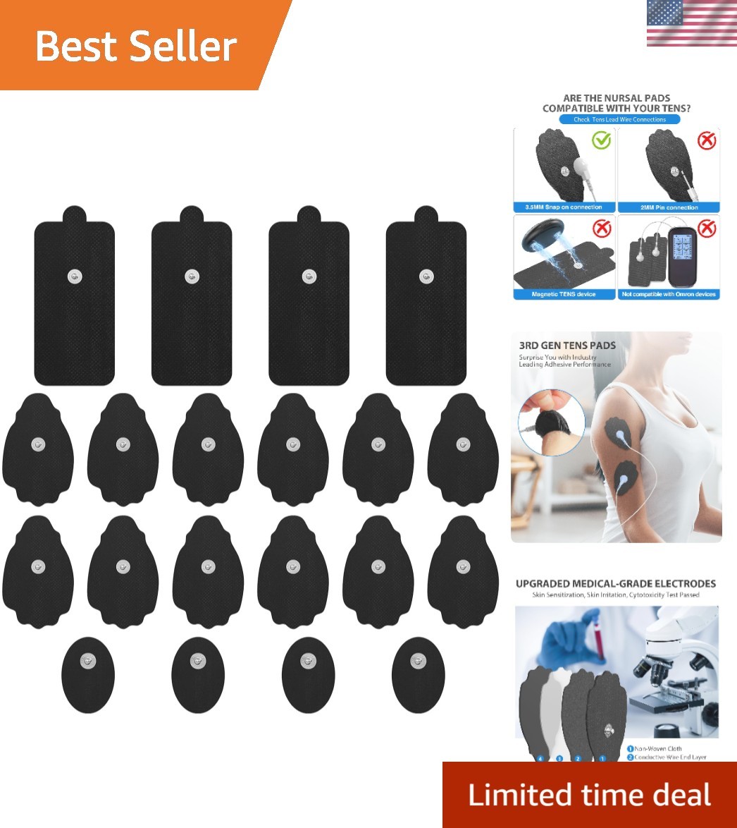 Universal 20 Pack TENS Replacement Pads – Soft, Adhesive, Flexible – 3.5mm Snap