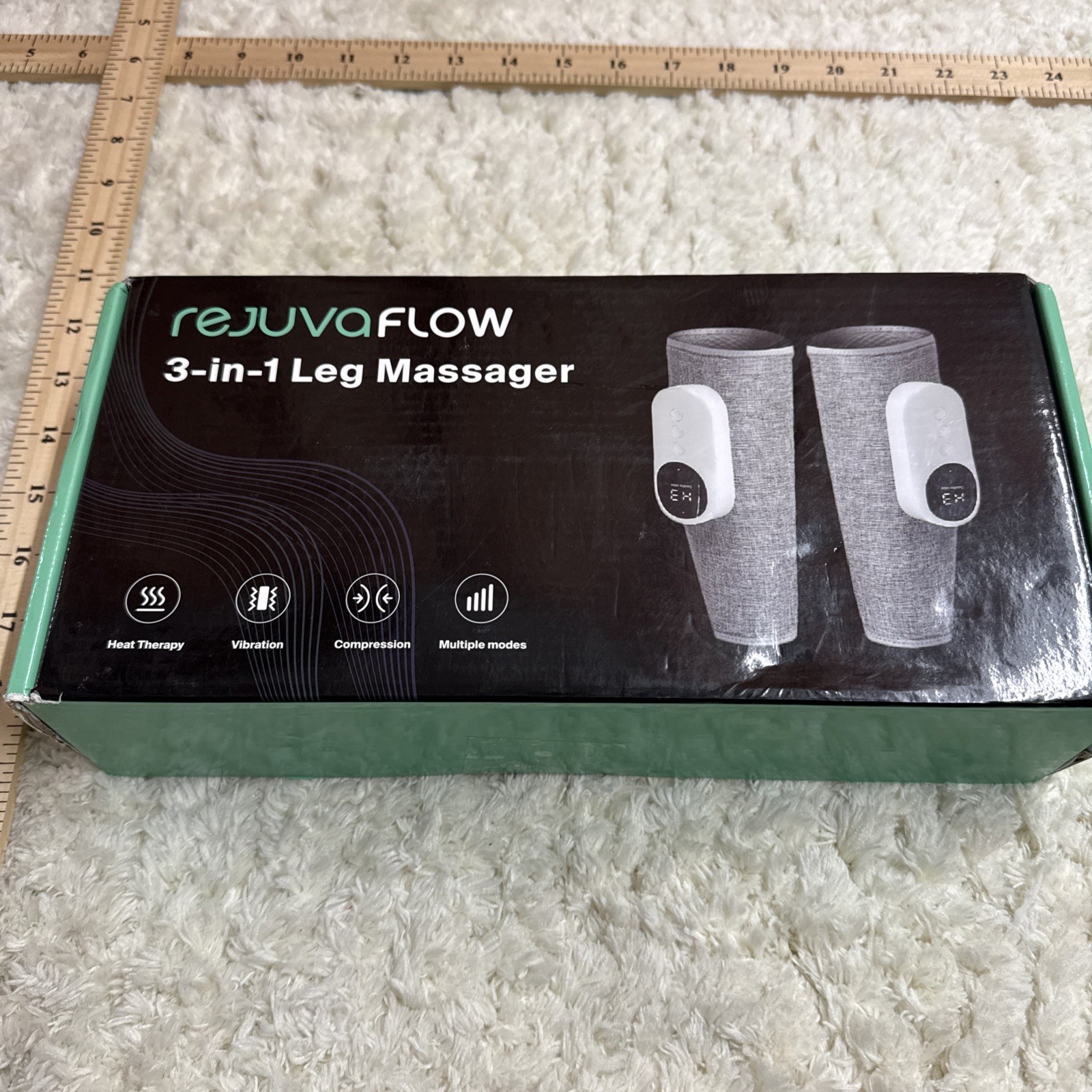 Rejuvaflow 3-in-1 Leg & Calf Massager Adjustable Compression SINGLE PACK NEW