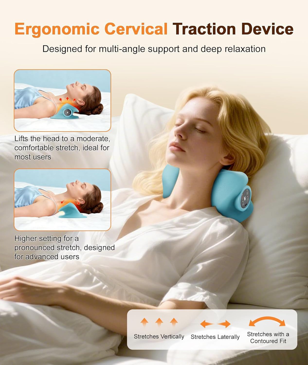 Neck Massager with Heat & Vibration 3 Level Adjustable, Heated Neck Stretcher wi