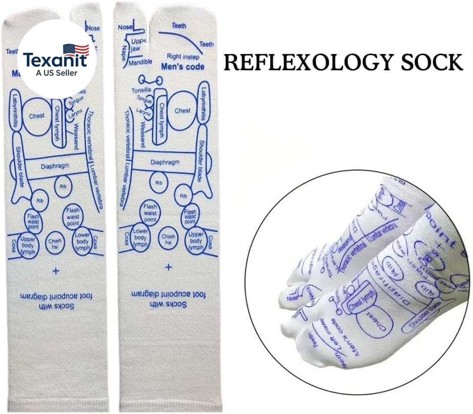 White Reflexology Socks Set,Reflexology Socks with Trigger Point Massage Tool, A