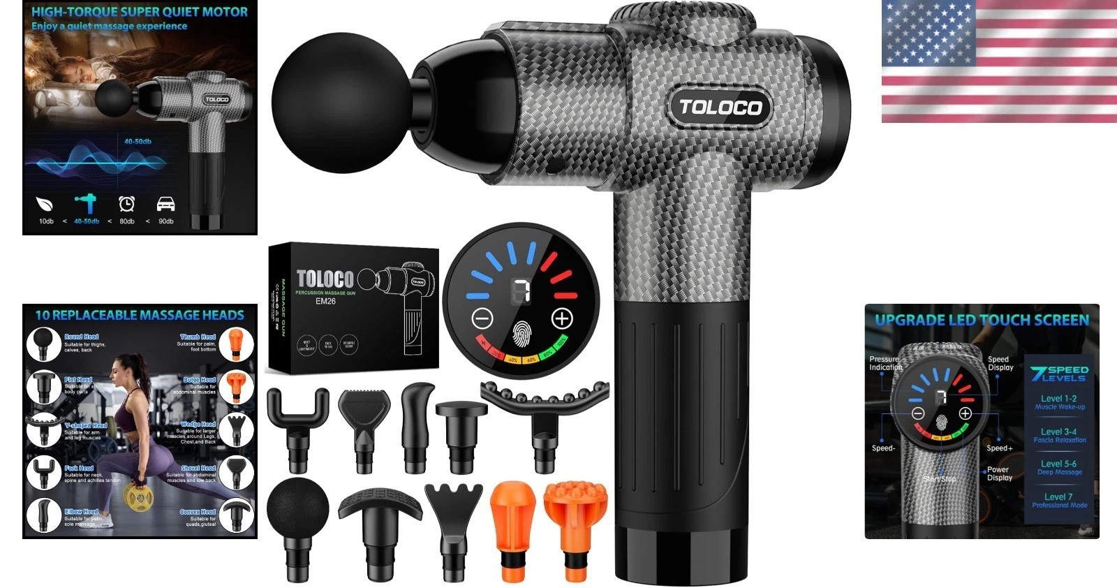Silent Brushless Percussion Massager – 10 Heads for Muscle Recovery & Relief