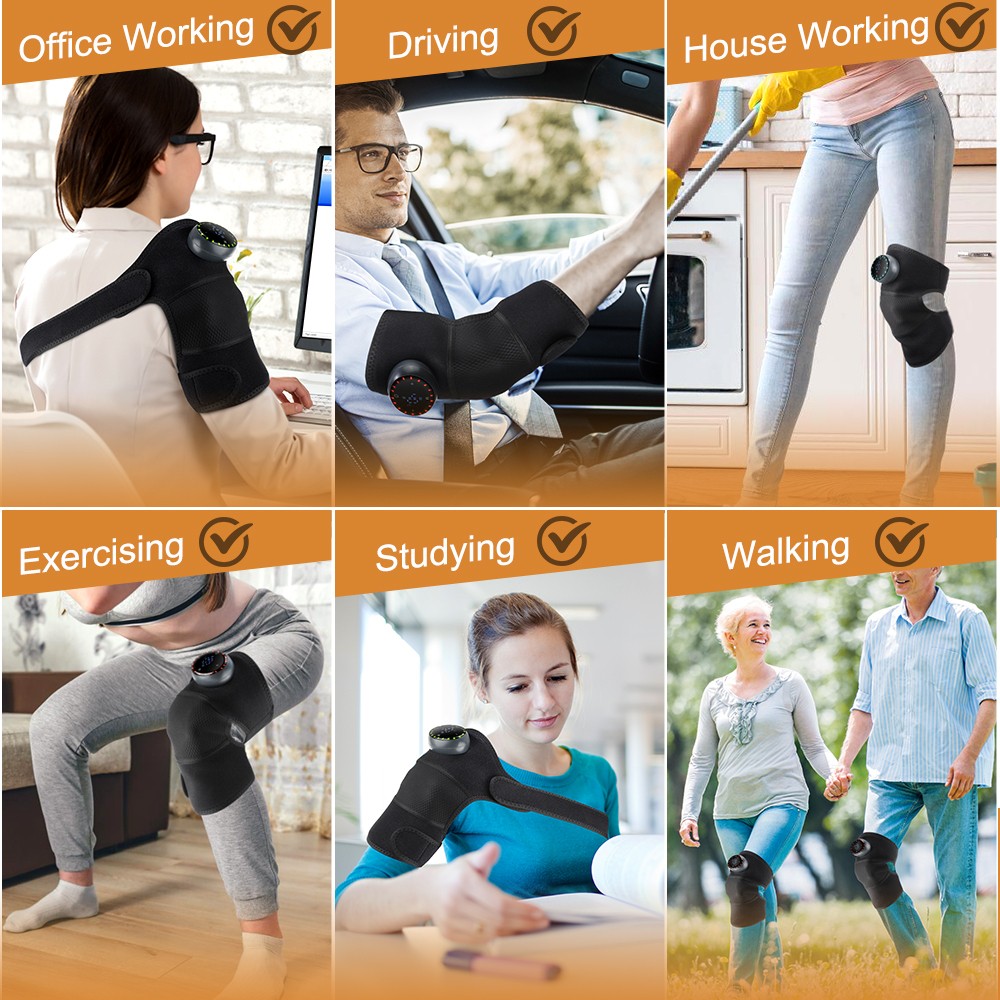 Pain Relief Electric Heating Vibration Knee Joint Pad Brace Leg Therapy Massager