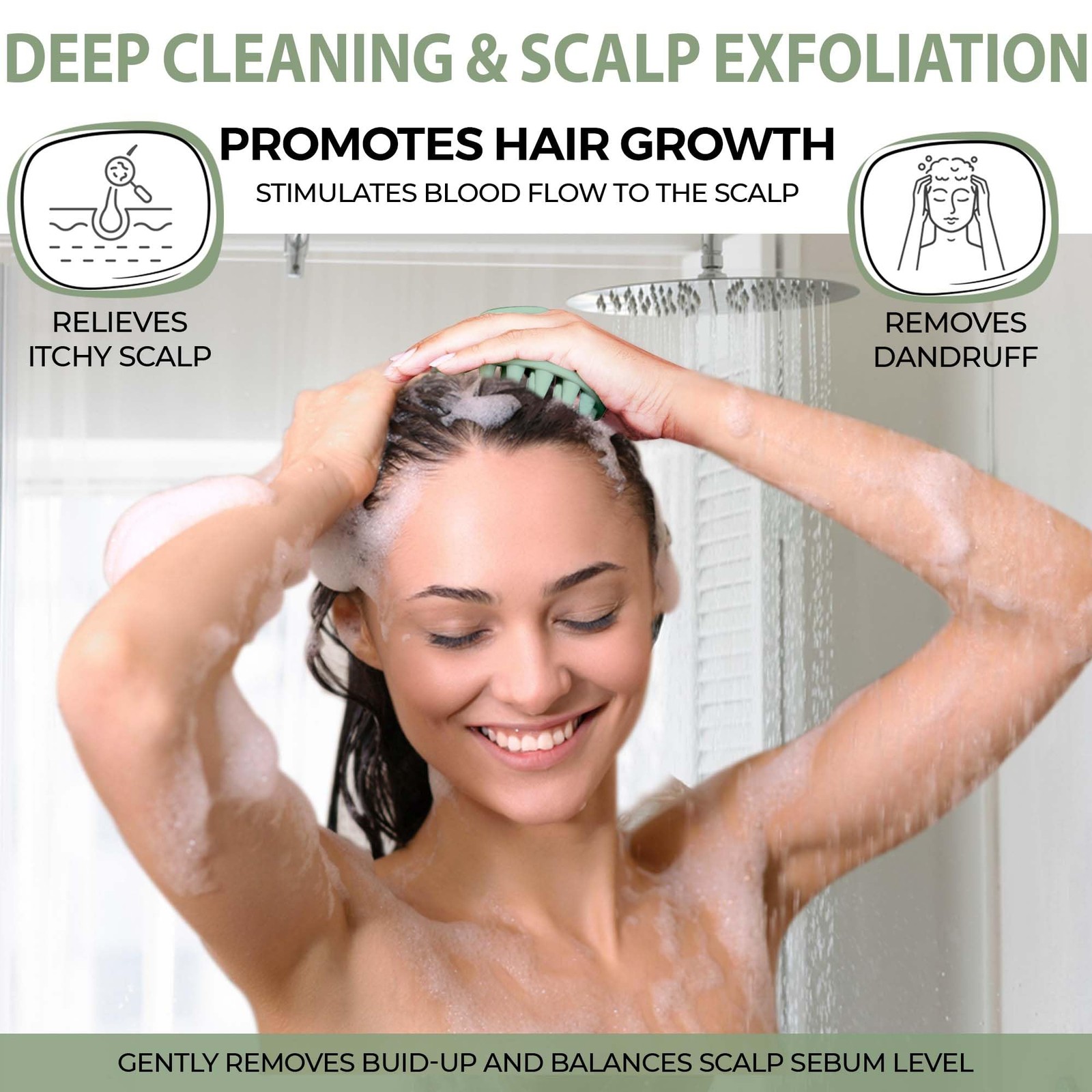 Fiora Naturals Scalp Massager Shampoo Brush – Silicon Scrubber & Sage