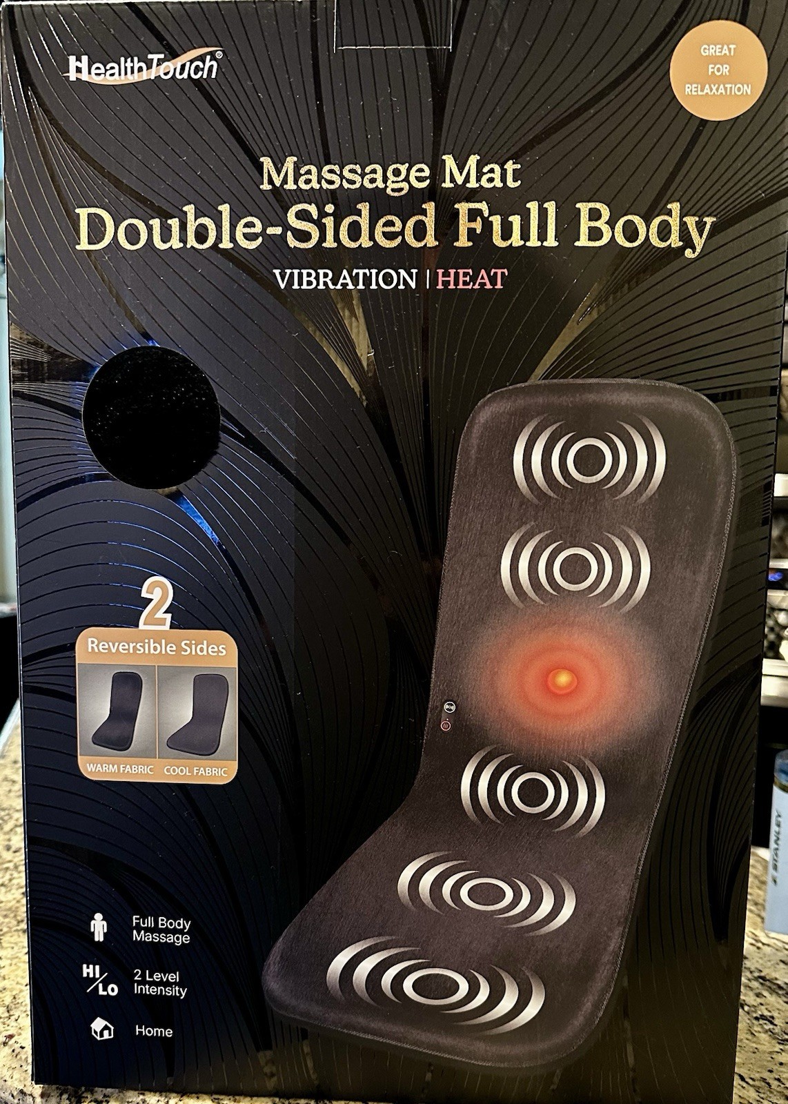 Health Touch Massage Mat Black Full Body Heated Vibrating 2 Level Reversible