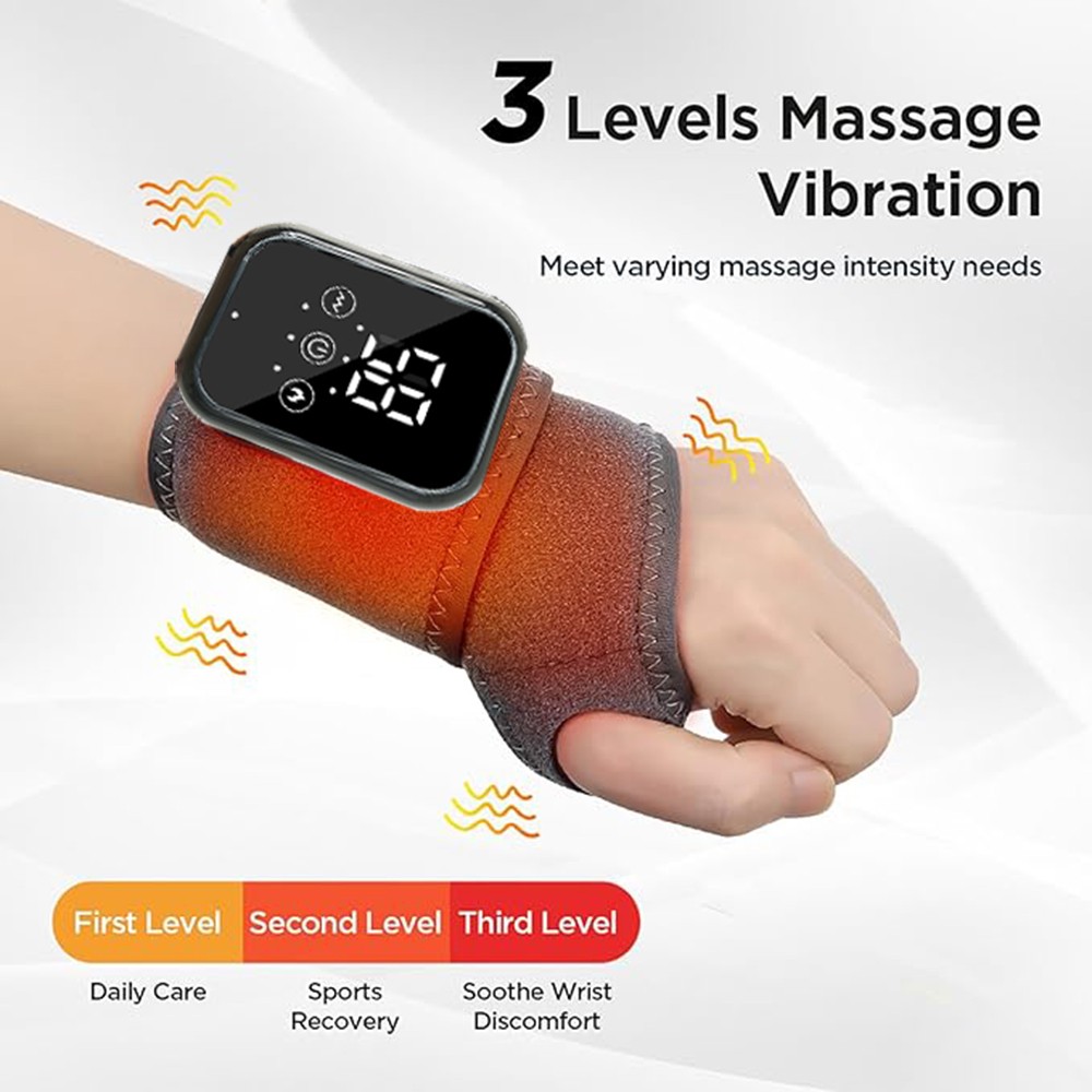 Cordless Hand Wrist Massager Pain Relief with 3 Heat Levels & 3 Vibration Modes