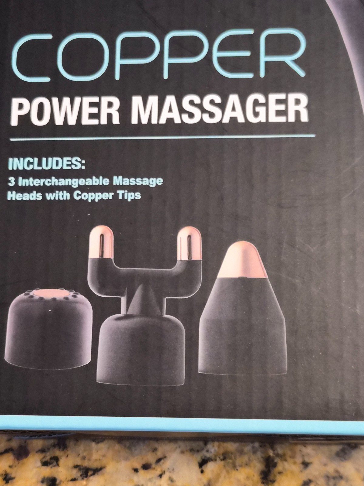 NuvoMed Copper Power Massager W/ 3 Interchangeable Message Heads Copper Tips New