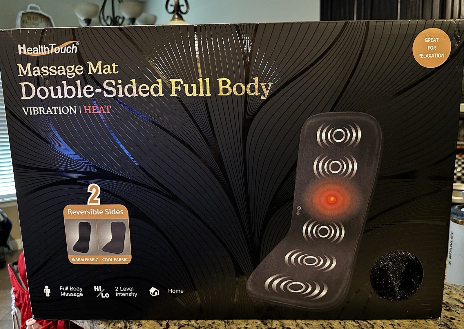 Health Touch Massage Mat Black Full Body Heated Vibrating 2 Level Reversible