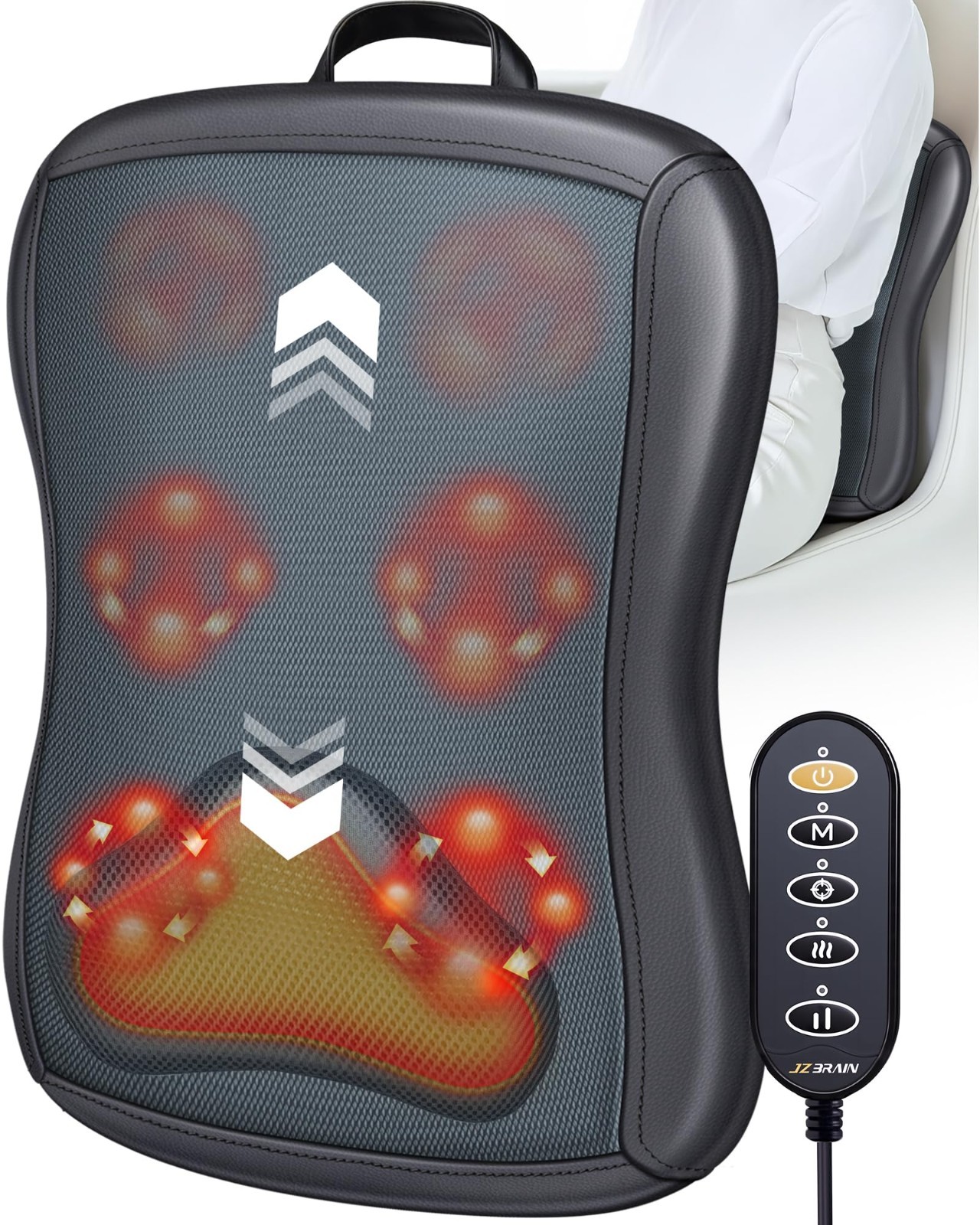 Heated Shiatsu Back Massager with Up & Down Rolling for Pain Relief & Relaxation