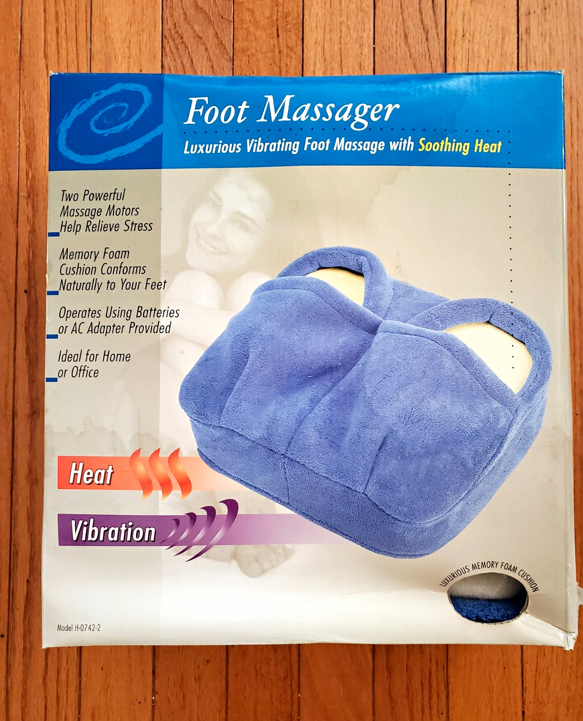 Heated Vibrating Foot Massager, Blue/White Foam, Model H-0742-2