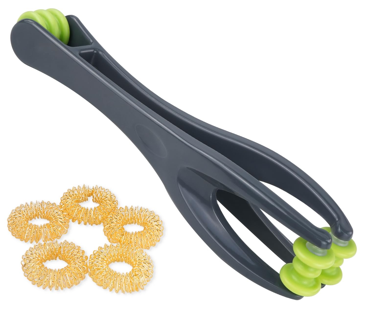 2-In-1 Finger Massager Roller with 5 Pcs Acupressure Rings for Hands Palm New