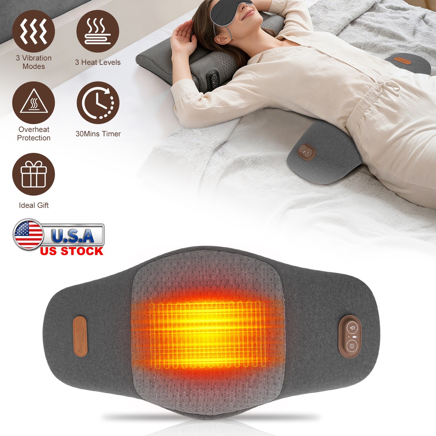 2-in-1 Heated Lumbar Massager Pillow Memory Foam Back Support 30 Mins Auto-Off