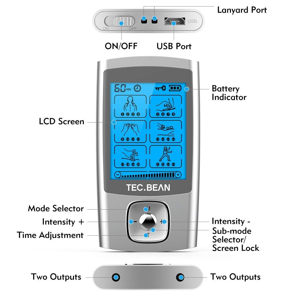 24 Modes Rechargeable TENS Unit Muscle Stimulator with 8 Electrode Pads – Pain R