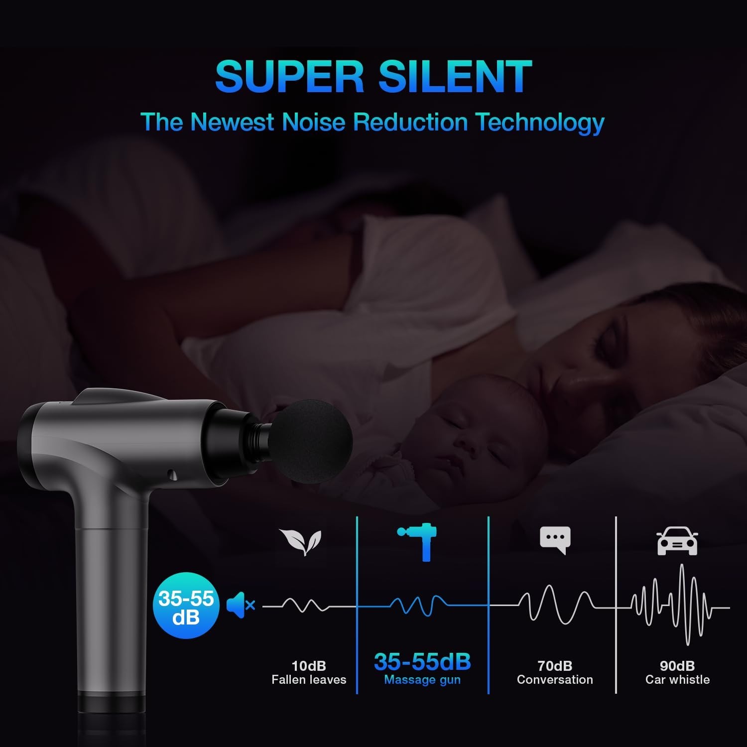 Deep Tissue Massage Gun, Handheld Electric Muscle Massager, 30 Speeds, 9 Attachm