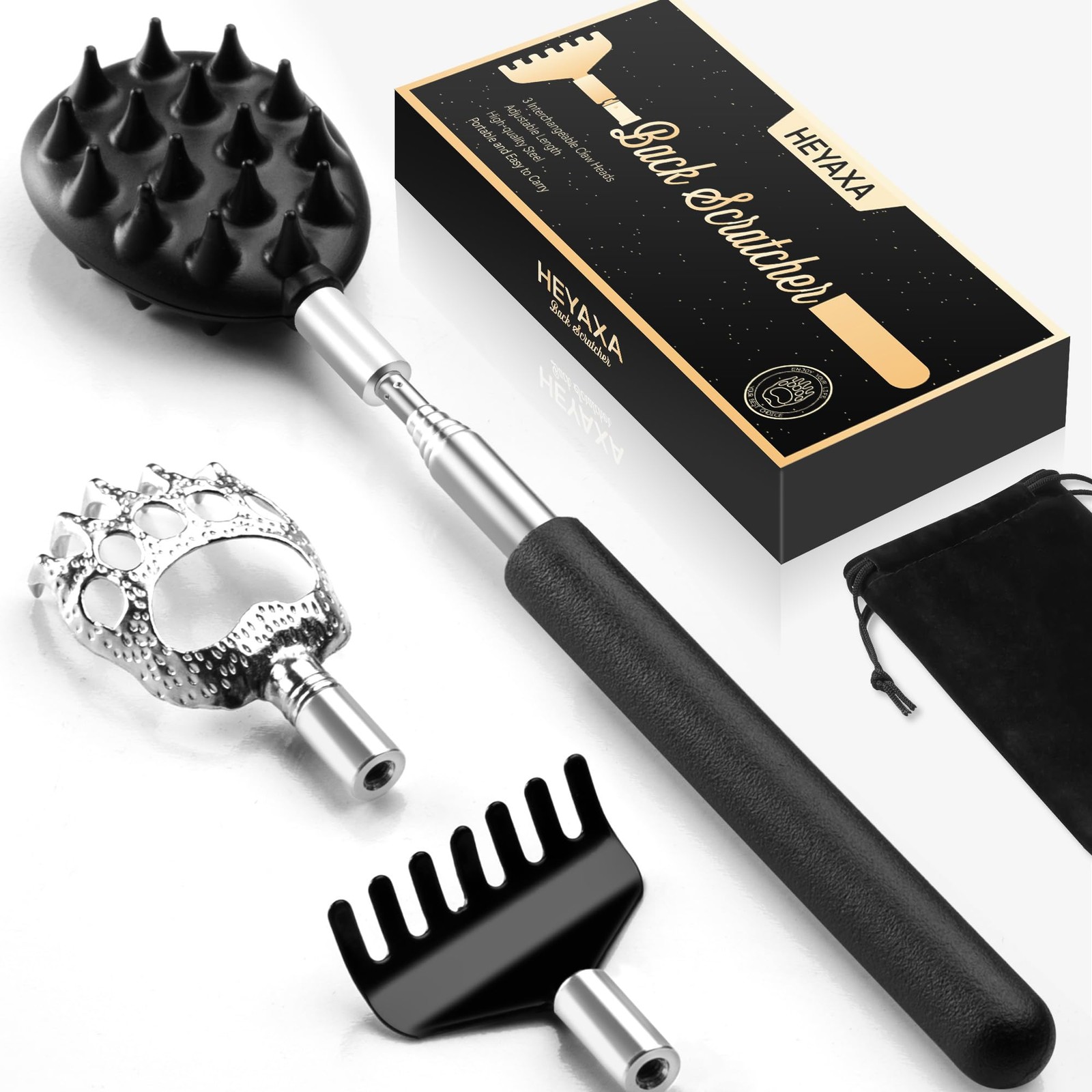 Telescoping Back Scratcher with 3Pcs Detachable Heads, Back Scratcher for Men…