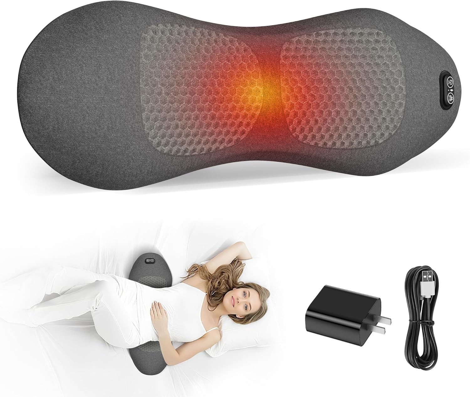 3 in 1 Smooth Spine Triple Fusion Back Massager with 118-Inch USB Cable, Heate