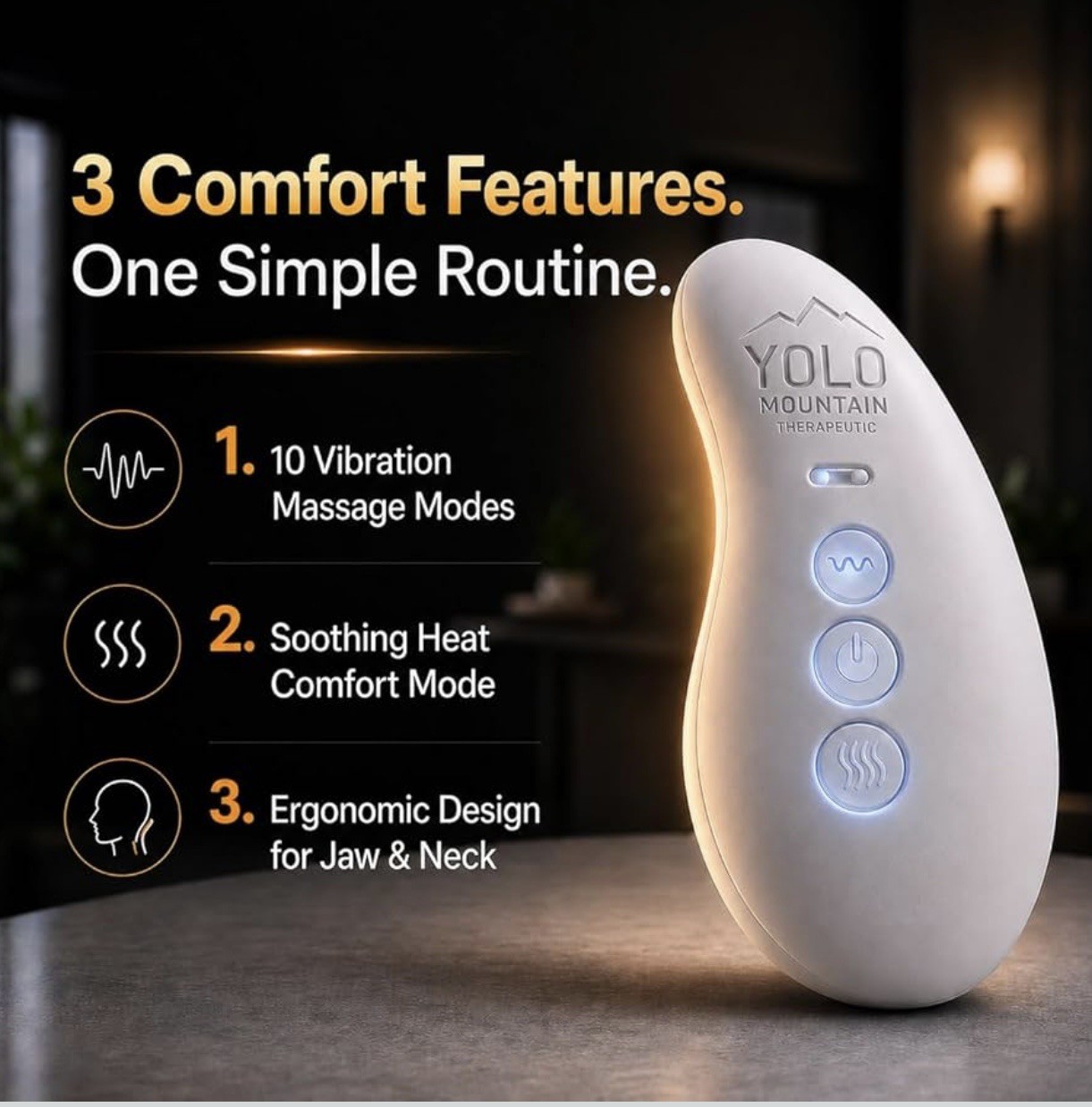 YOLO Mountain Heated Jaw & Neck Massager 10 Modes Rechargeable Waterproof
