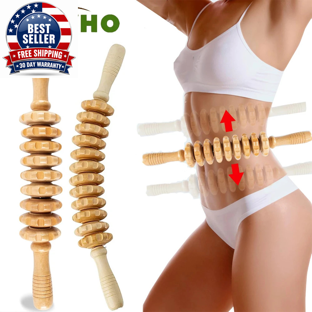 Curved Wood Roller for Stomach Cellulite,Wooden Therapy Massage Tool for Body Sh