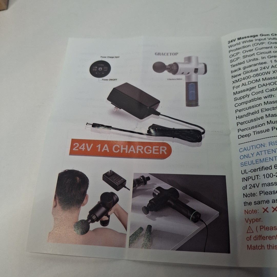 Gracetop Massage Gun Charger AC/DC 24V-25.2V Adapter – Never Used