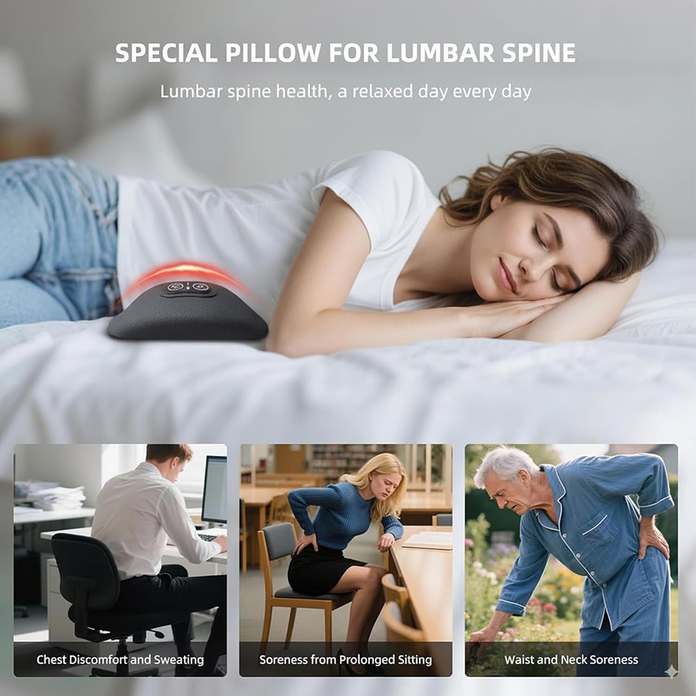 3 In 1 Electric Lumbar Support Pillow Smooth Spine Triple Fusion Back Massager