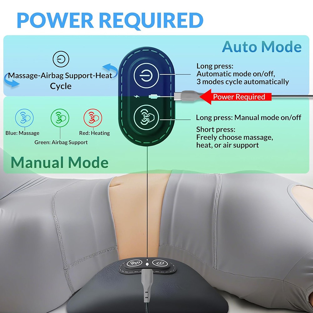 Electric Lumbar Support Pillow 3 In 1 Smooth Spine Triple Fusion Back Massager