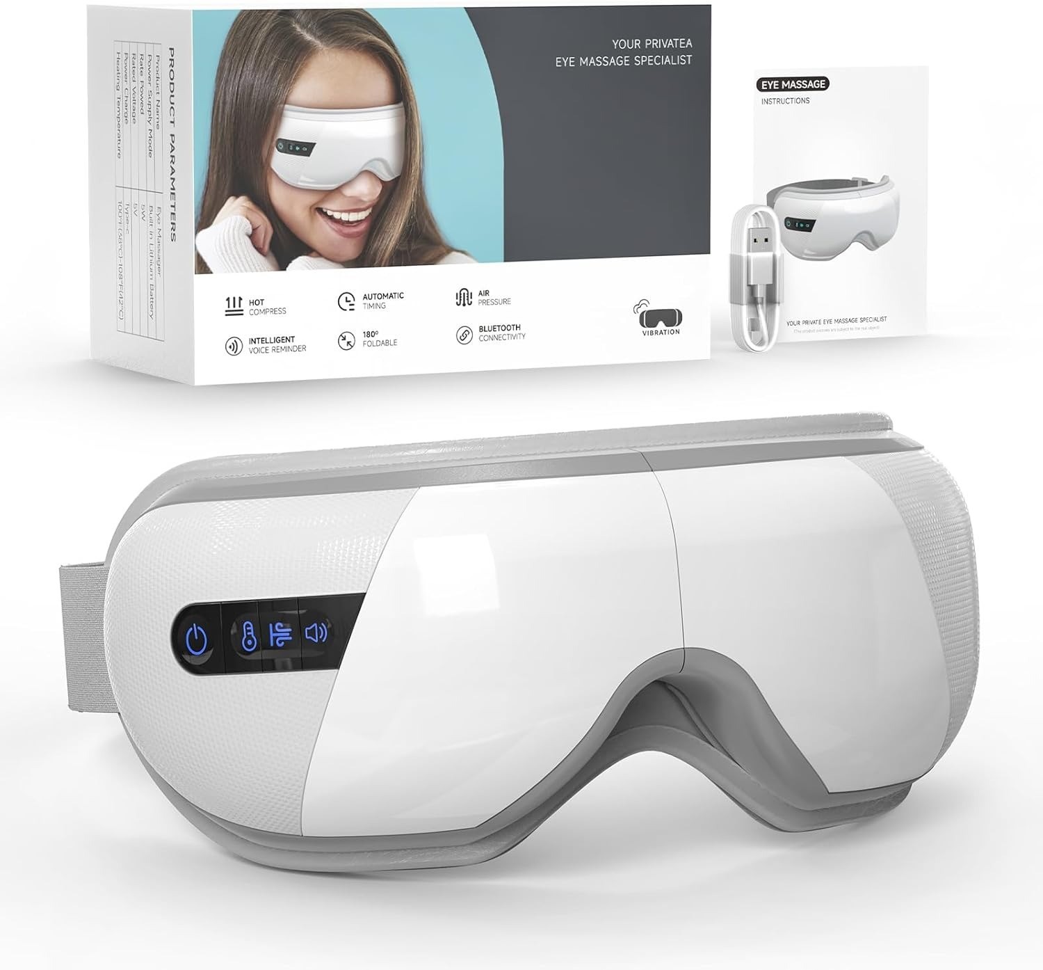 Intelligence heated vibration eye massager – White, New Sealed Box