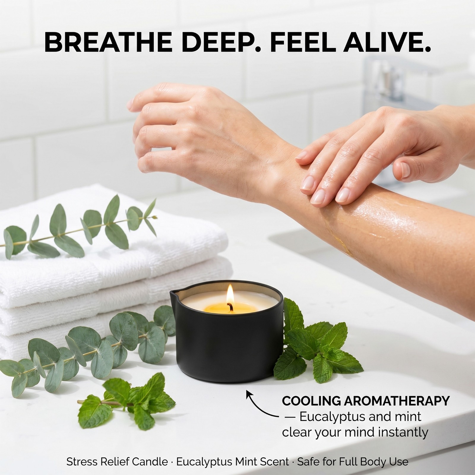 2 Pack Eucalyptus Mint Massage Candle 2oz Soy Body Oil Couples Spa Gift