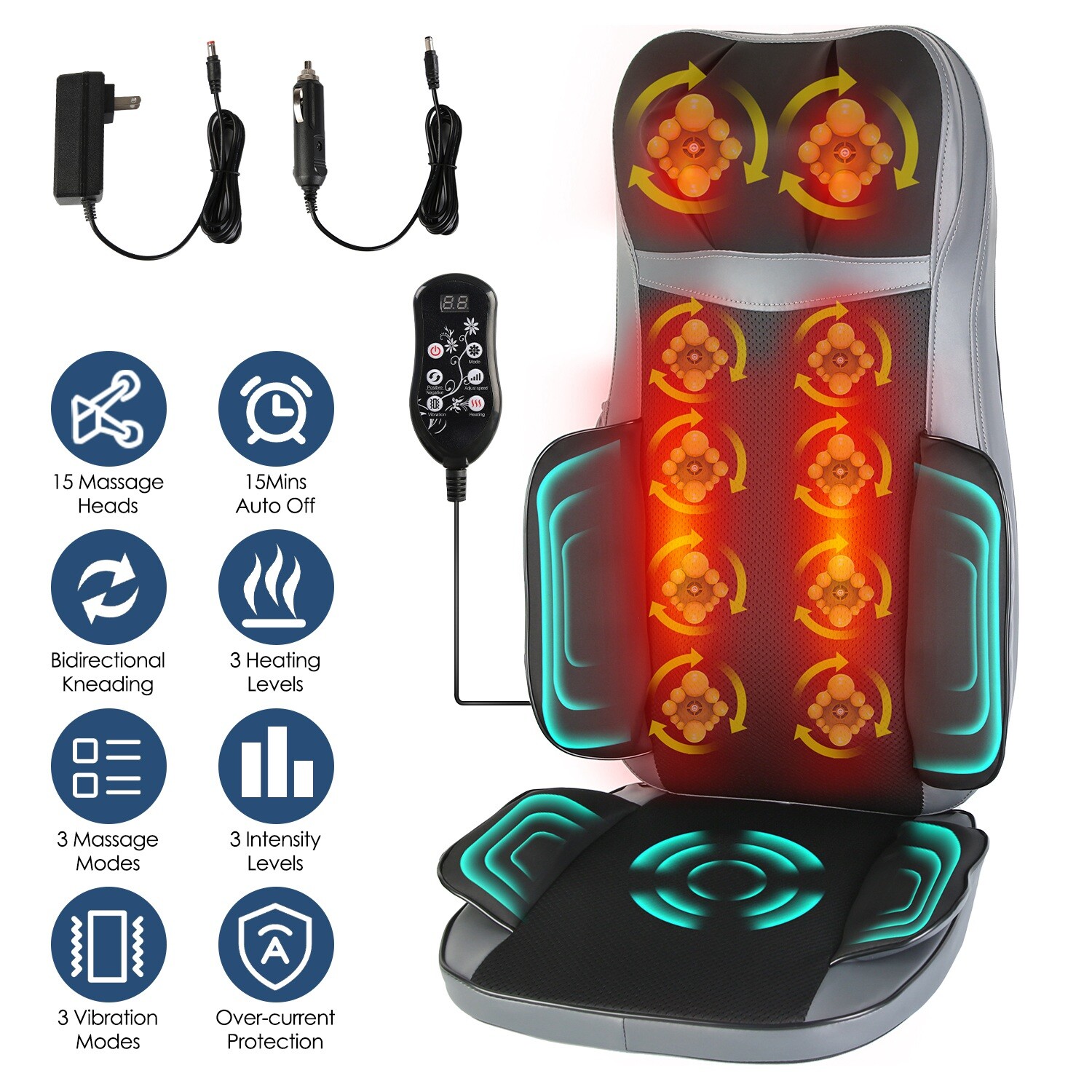 Shiatsu Neck Back Massager with Heat 3D Kneading Massage Chair Pad for Car Seat