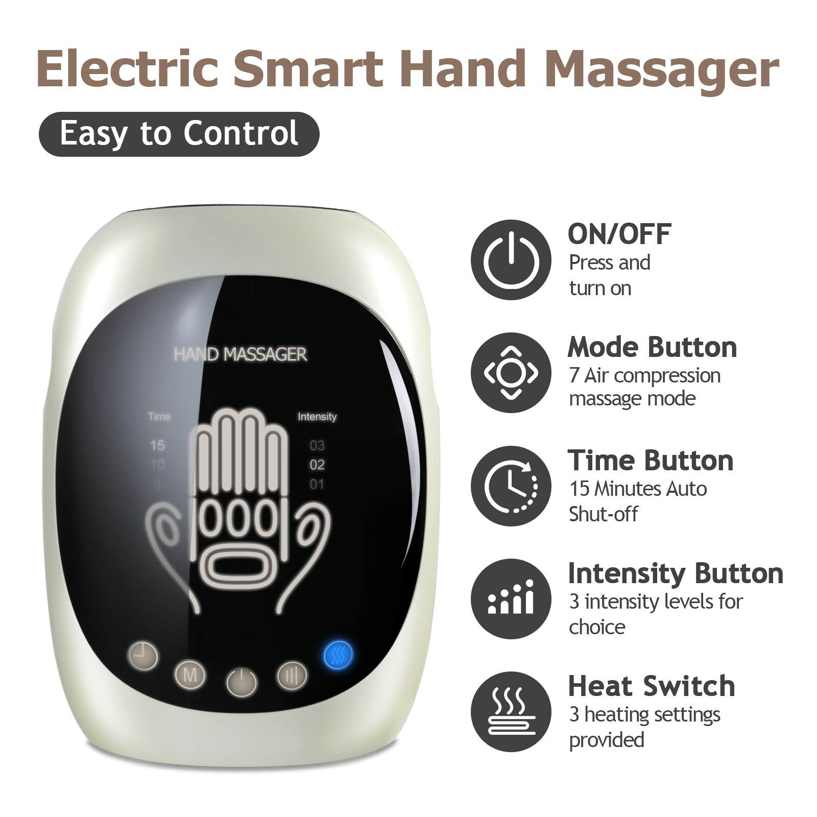 Cordless Hand Massager with Heat Air Compression Finger Massage Machine Device