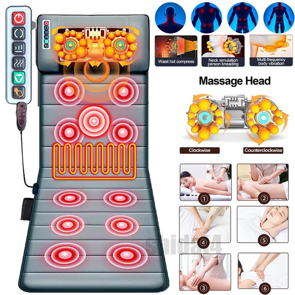 Full Body Electric Massage Mat w/Heat Vibration Massage Pad Cushion Back Massage