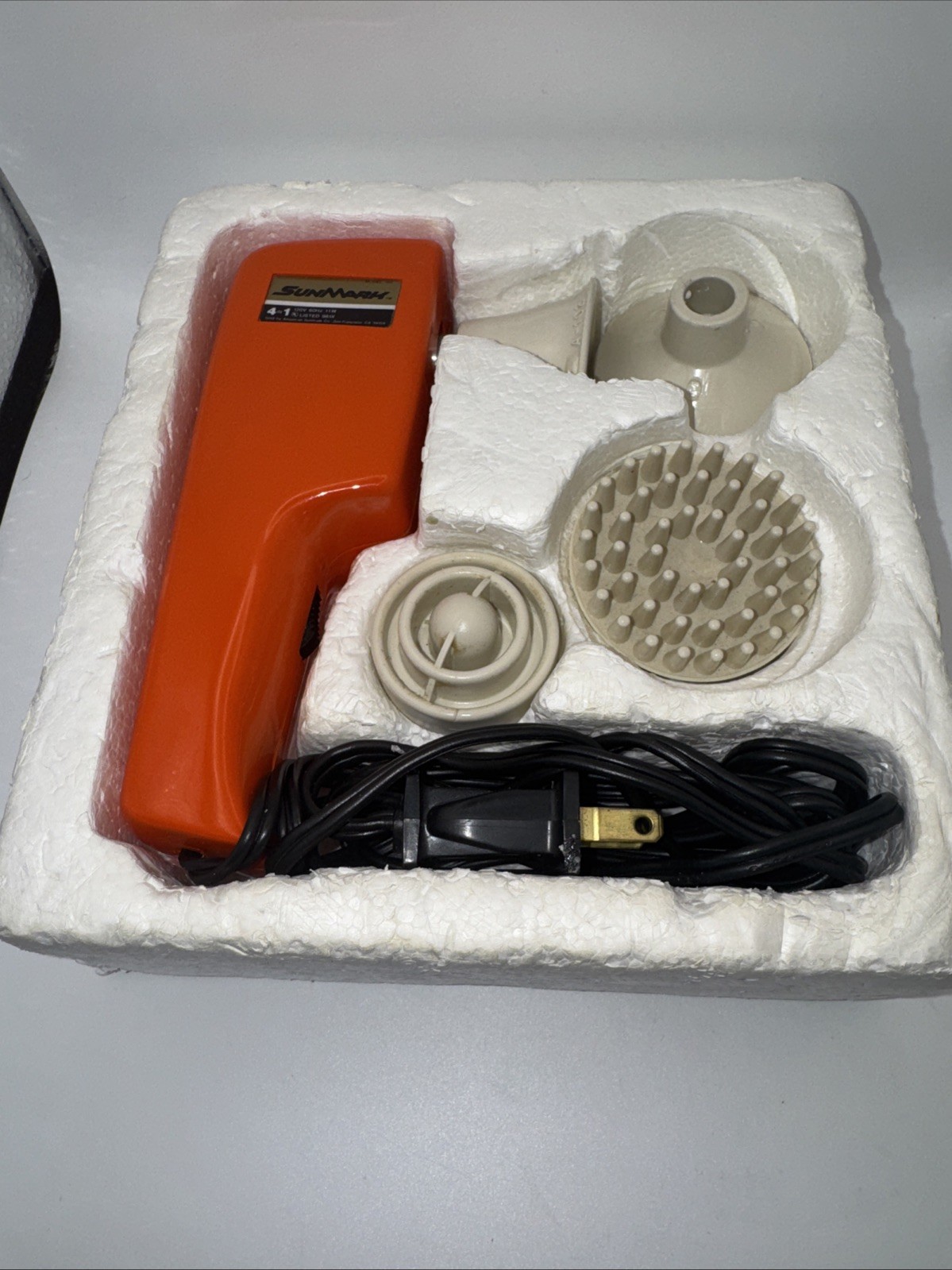 Vintage Sunmark Massage Gun 4 Attachments Tested Works Orange
