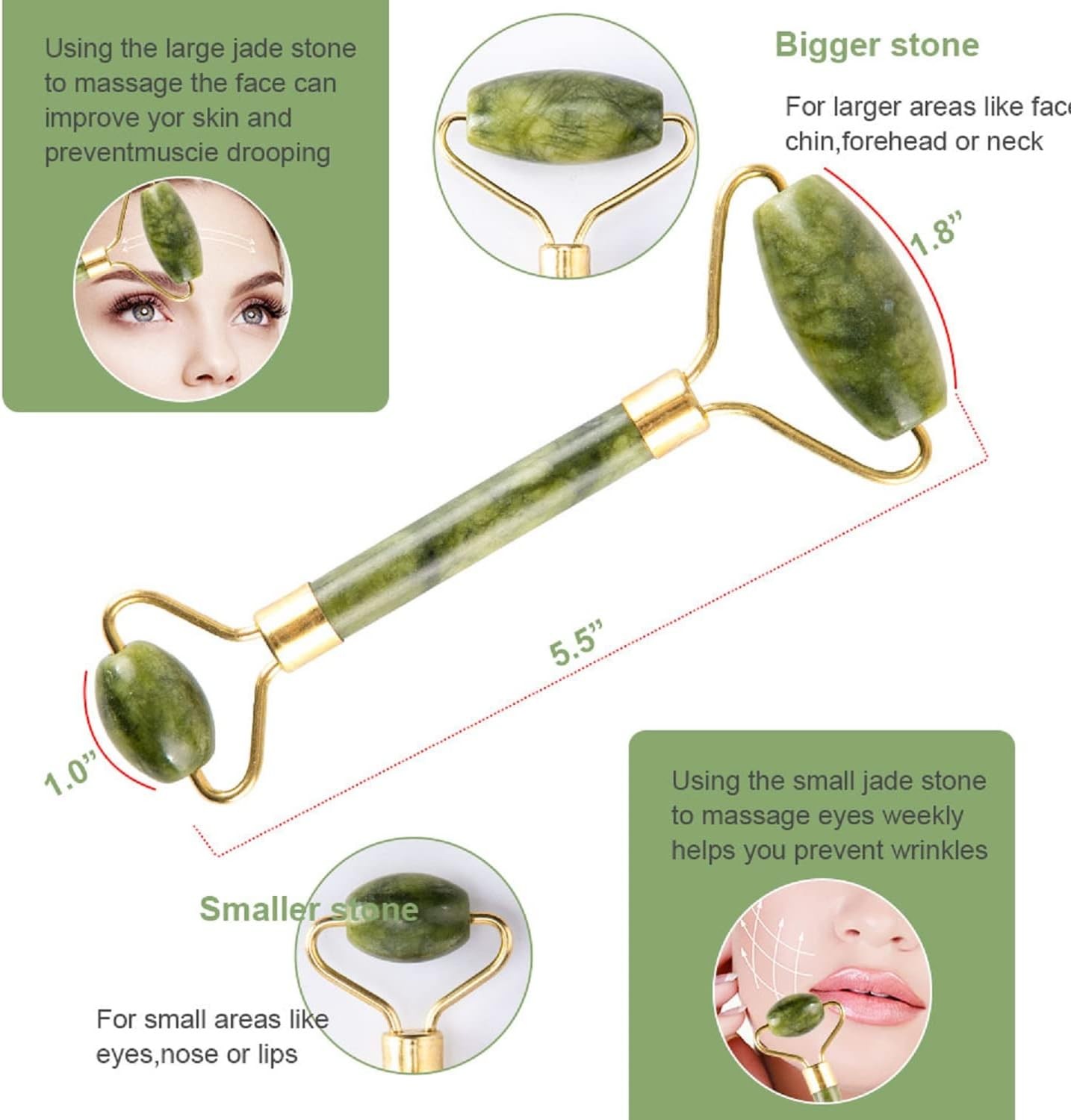 Jade Gua Sha Facial Massager Set – 5 in 1 Skin Care Tools with Roller and Massag