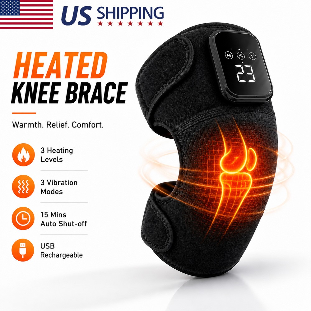 Cordless Knee Massager for Pain Relief with 3 Vibration Modes, 3 Heating Levels