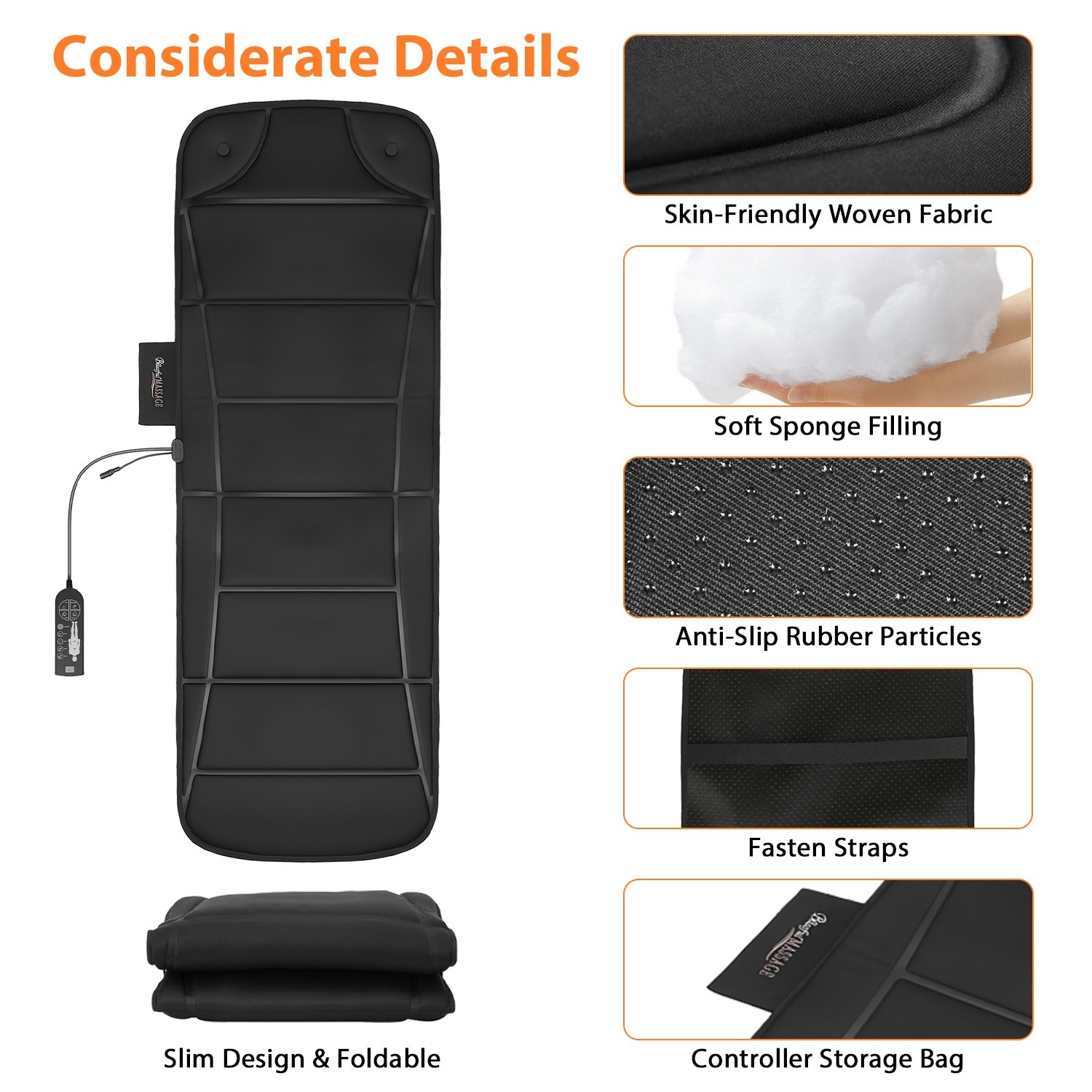 Full Body Massage Mat w/ Heat Vibration Back Massage Pad for Car Bed Chair Sofa