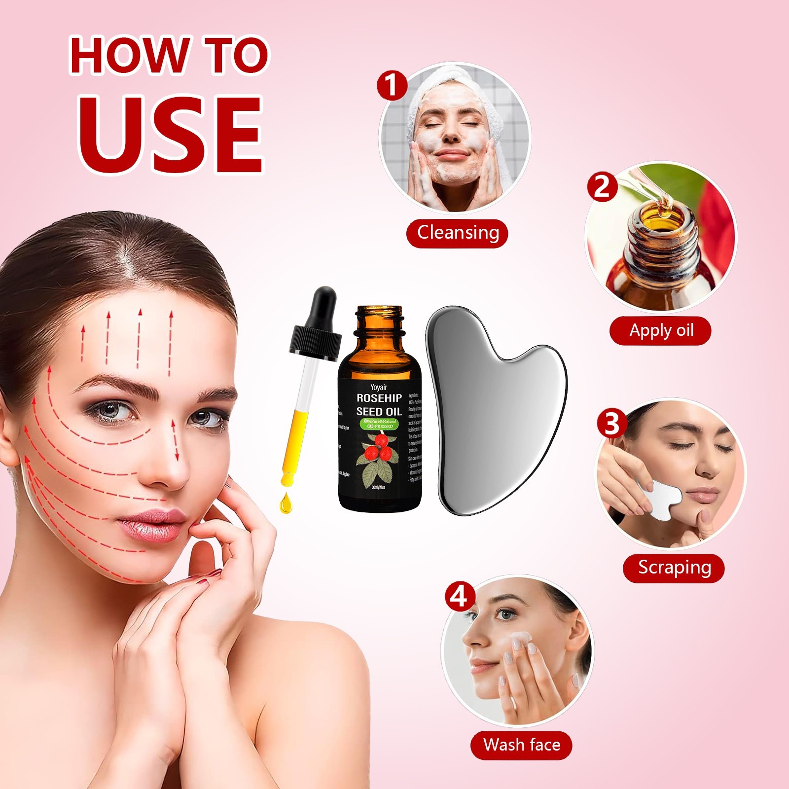 Gua Sha Massage Oil Set Stainless Steel Scraping Tool Face Body SPA Muscle Relie