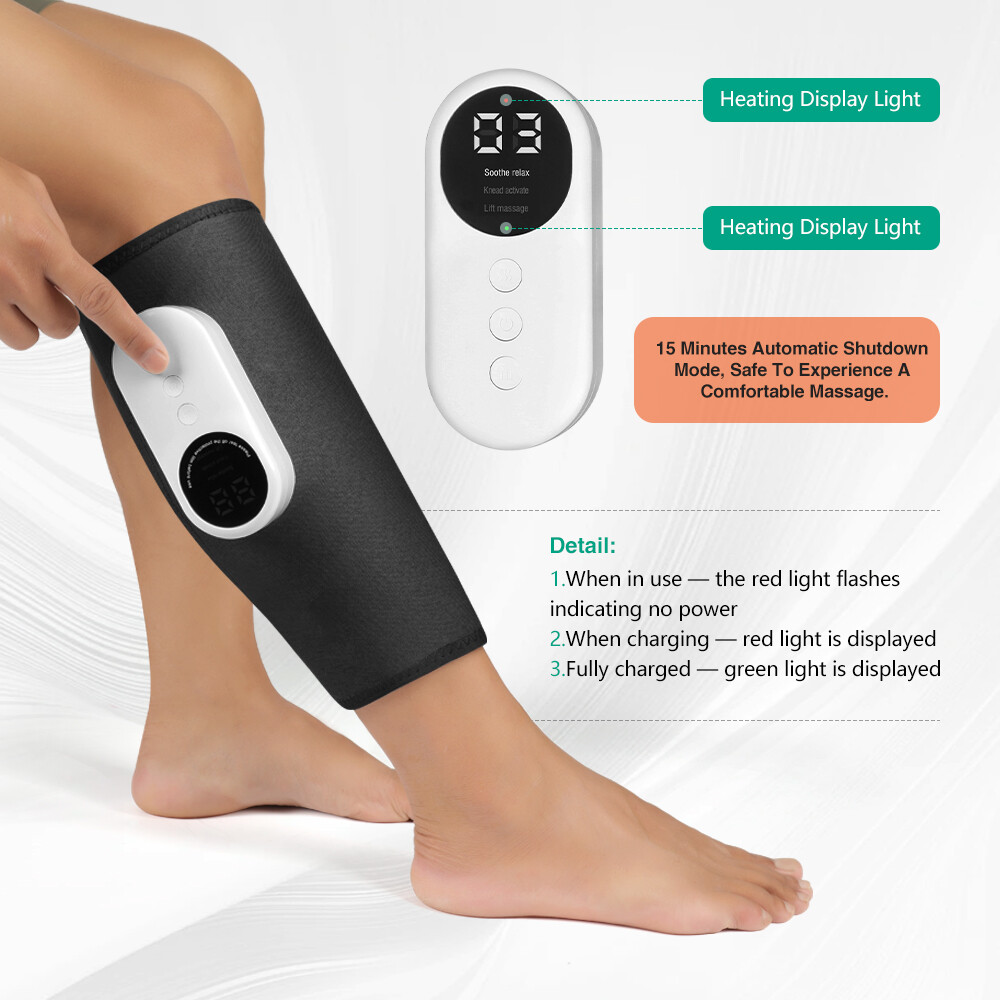 Leg Massager Cordless Calf Air Compression Heat 3 Modes Massager Pain Relief